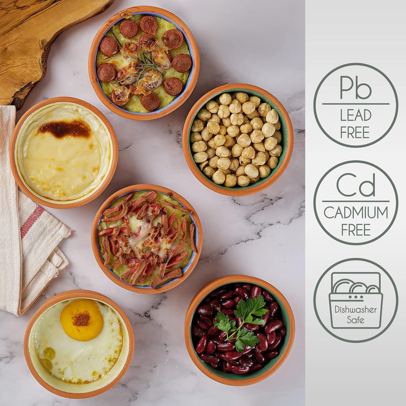 Crystalia طقم أواني الطهي المصنوعة يدويًا من الطين وعاء تيراكوتا المصنوع يدويًا أواني تقديم مزججة للأطباق المكسيكية أكواب بودنغ من الفخار أواني خزفية تركية للطعام مجموعة من 6 - Image 2