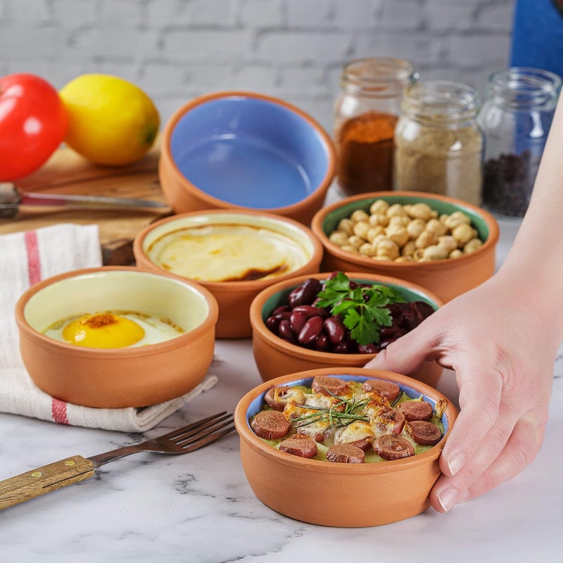 Crystalia طقم أواني الطهي المصنوعة يدويًا من الطين وعاء تيراكوتا المصنوع يدويًا أواني تقديم مزججة للأطباق المكسيكية أكواب بودنغ من الفخار أواني خزفية تركية للطعام مجموعة من 6 - Image 5