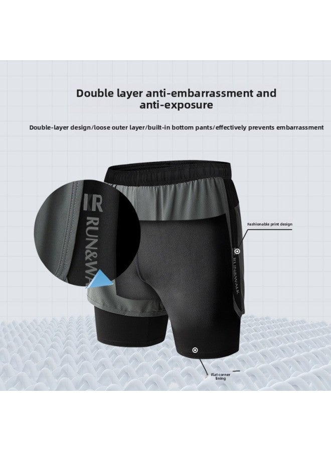 Loquat Swimsuit Men's Loose Anti-embarrassment Two-piece Set Swimming Summer Quick-drying Beach Pants Ice Silk Hot Spring Swimming Trunks Equipment-Color:Dark Blue +102 Black- - Image 4