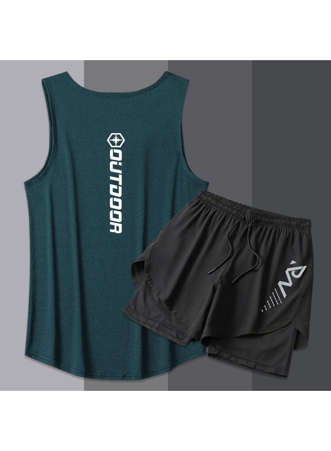 Loquat Swimsuit Men's Loose Anti-embarrassment Two-piece Set Swimming Summer Quick-drying Beach Pants Ice Silk Hot Spring Swimming Trunks Equipment-Color:Dark Blue +102 Black- - Image 1