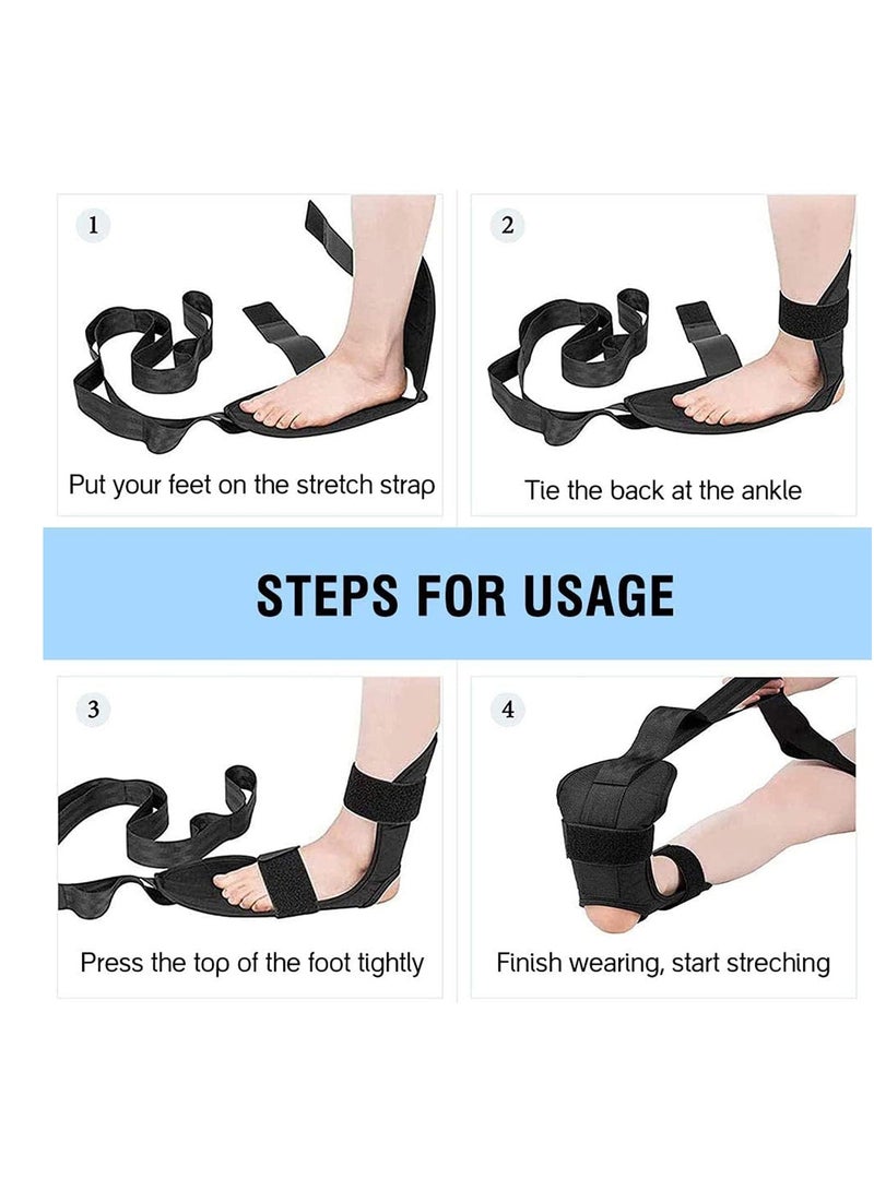 الساق تمتد الفرقة، حلقات متعددة القدم تمتد الشريط، القابلة للتعديل الساق الممتد - العجل Hamstring القدم الكاحل الممتد للالتهاب النصبي، التهاب الأوتار الآخيلية، اليوغا بيلاتس، العلاج البدني (HR0001-الأسود) - Image 3