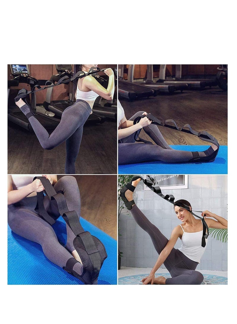 الساق تمتد الفرقة، حلقات متعددة القدم تمتد الشريط، القابلة للتعديل الساق الممتد - العجل Hamstring القدم الكاحل الممتد للالتهاب النصبي، التهاب الأوتار الآخيلية، اليوغا بيلاتس، العلاج البدني (HR0001-الأسود) - Image 5