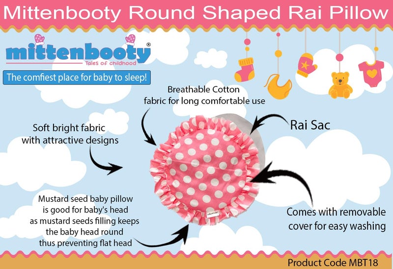 mittenbooty mittenbooty Newborn Round Pillow Cotton Mustard SeedsRound Rai Pillow or Head Shaping PillowTakiya for Infant Baby with Detachable Pouch for Easy Washing - Image 2