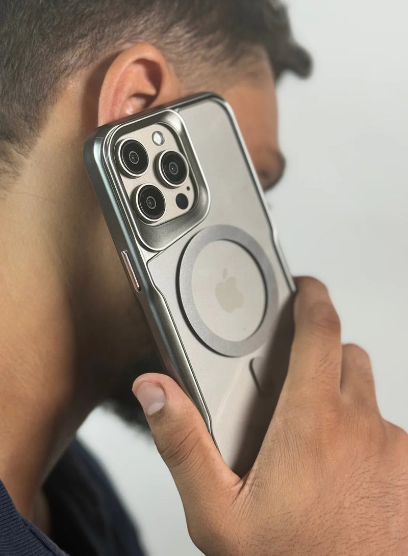 جراب شفاف متين مقاوم للخدش وممتص للصدمات متوافق مع iPhone 15، إطار ملون أنيق، يدعم الشحن المغناطيسي (بني) - Image 2