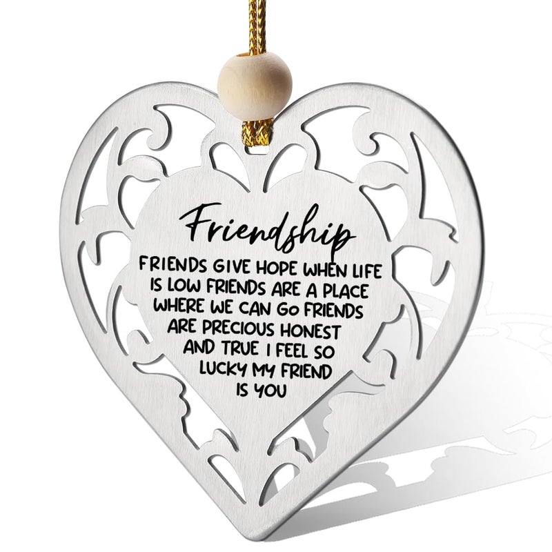 FOKCBOCM Heart Hanging Ornament  Stainless Steel Friendship Gift for Women Friends  All Occasions