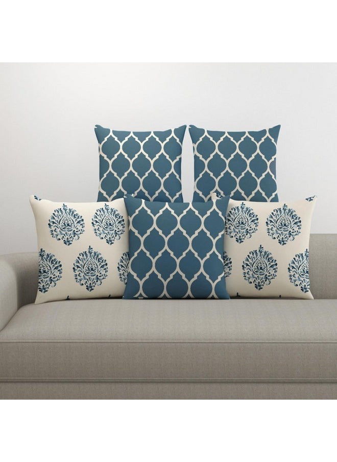 Trance Home Linen Set of 5 Premium Cotton 18x18 inch Cushion Covers Only for Sofa and Diwan | Throw Pillow/Small Cushion Pillow Covers Only (18x18 inch | 45cmx45cm, Dori & Damask Blue) Set of 5-180 TC - pzsku/Z2DA315C283CBA343E19EZ/45/_/1738306720/7a9e58b3-1141-4046-b2b6-1326088855fc