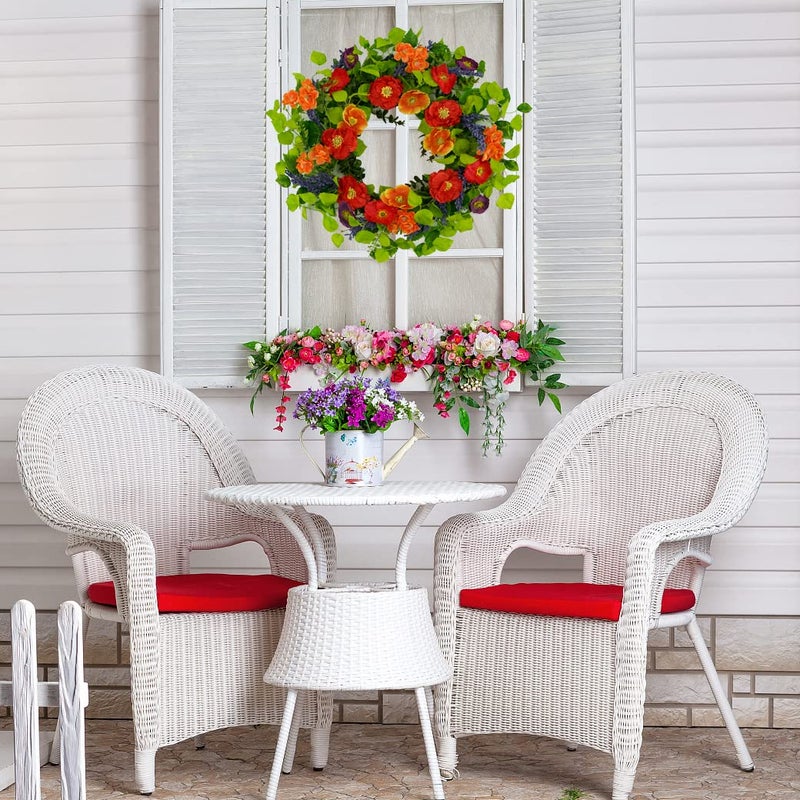 WreathDream 22 inch Artificial Spring Summer Wreaths for Front Door Poppy Wreath with Lavender Ear,Cherry Blossom,for Front Door Indoor Outdoor Home Farmhouse Decor - Image 4