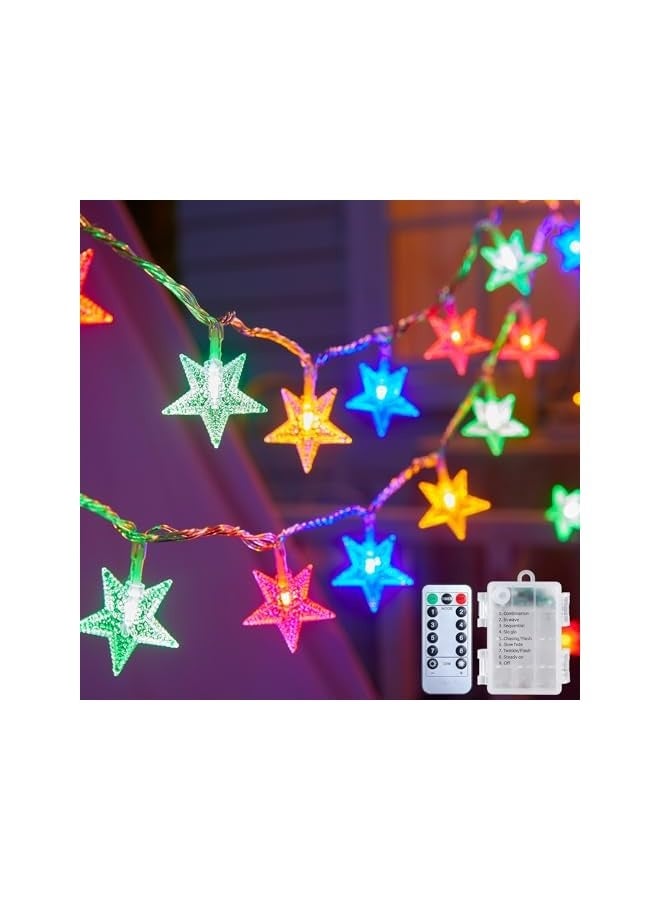NIBEMINENT Star String Lights Battery Operated - 17 ft 40 LED Star Fairy String Lights with Remote and Timer, 8 Modes Waterproof for Bedroom Tent Loft Bed Patio Party Wedding Decor, Multicolor  - Image 1