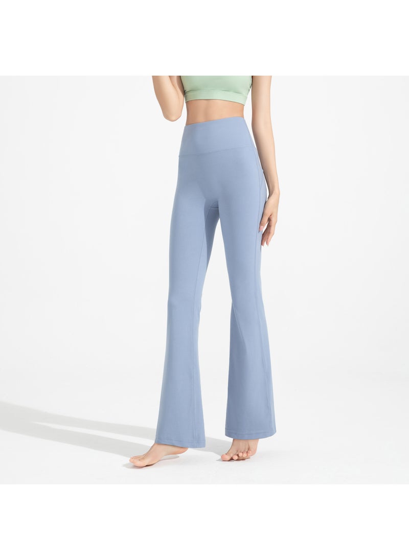 Generic - Athena lulu antibacterial yoga flared pants womens Lycra high waist hip wide leg pants sports micro fitness pants sky blue - Image 1