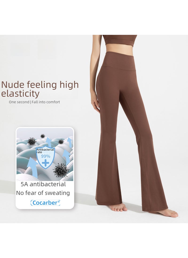 Generic - Athena lulu antibacterial yoga flared pants womens Lycra high waist hip wide leg pants sports micro fitness pants sky blue - Image 1