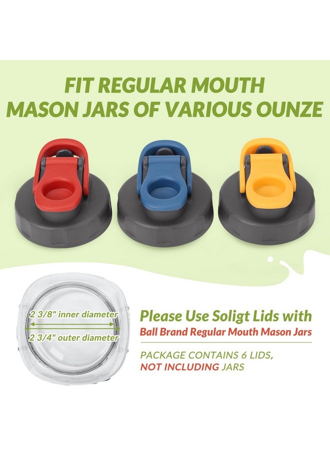 SOLIGT Soligt 6 Pack Mason Jar Lids, Regular Mouth Pour Spout Flip Cap Lids for Ball Brand Mason Jars, Leak Proof Airtight for Drinking Salad Dressing & Food Storing  - Image 1