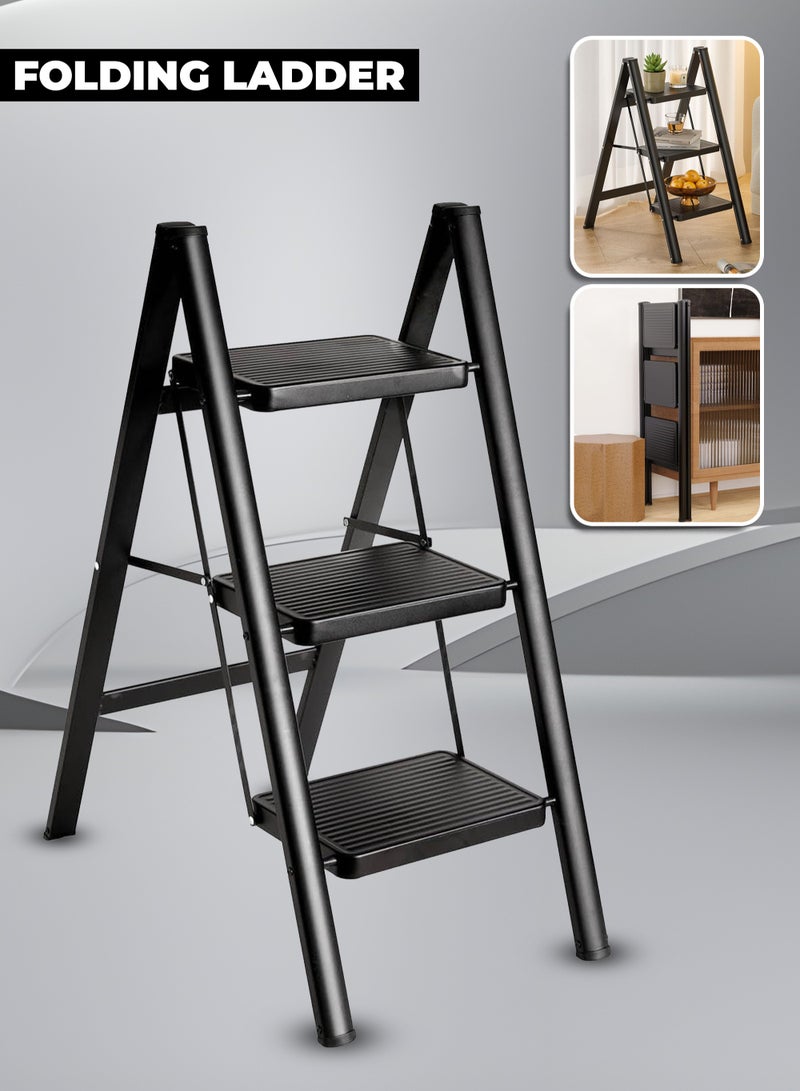 NextWave 3 Step Ladder, Multipurpose Step Ladder Folding Ladder with Wide Anti-Slip Pedal, Step Stool Portable Lightweight Foldable Stepladder for Home Kitchen Library Office Holds up to 150 KG - Image 1