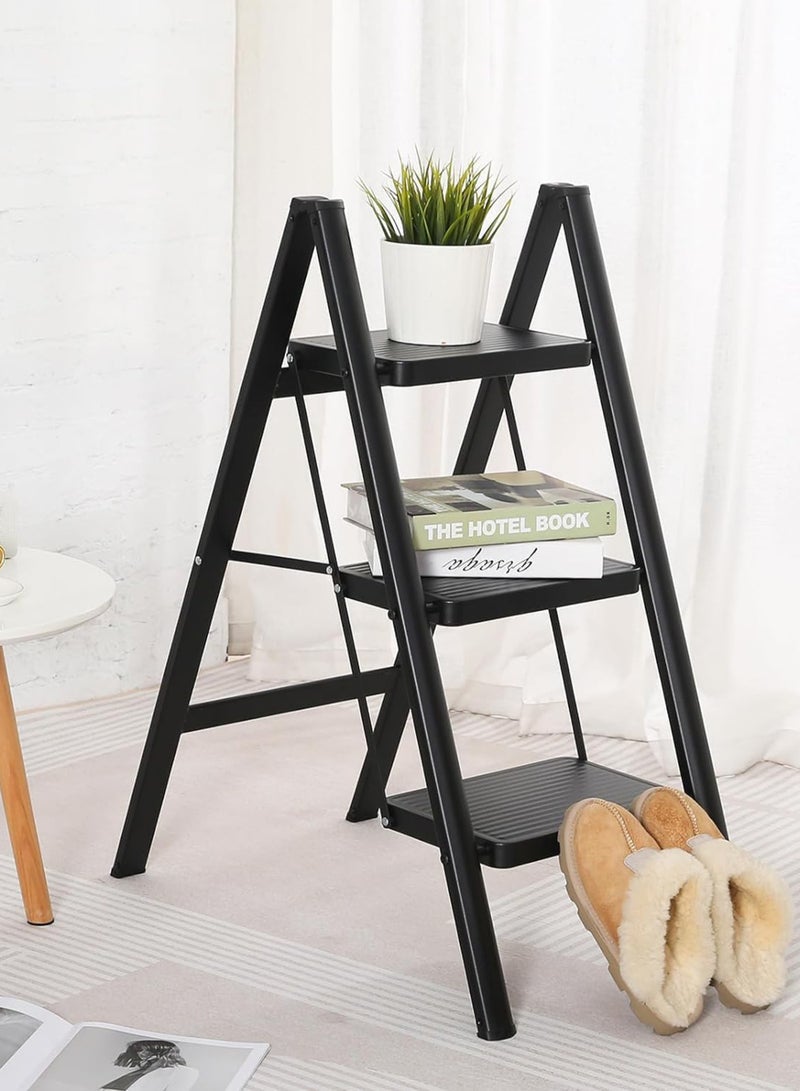 NextWave 3 Step Ladder, Multipurpose Step Ladder Folding Ladder with Wide Anti-Slip Pedal, Step Stool Portable Lightweight Foldable Stepladder for Home Kitchen Library Office Holds up to 150 KG - Image 2