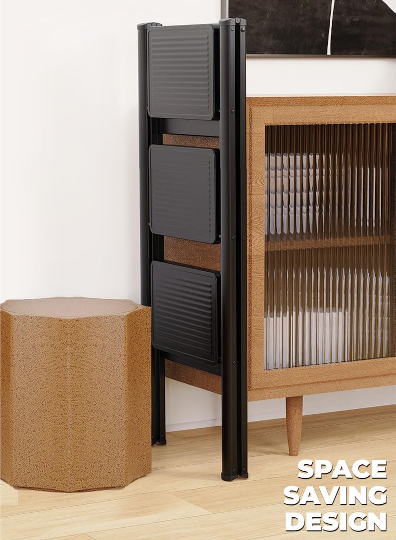 NextWave 3 Step Ladder, Multipurpose Step Ladder Folding Ladder with Wide Anti-Slip Pedal, Step Stool Portable Lightweight Foldable Stepladder for Home Kitchen Library Office Holds up to 150 KG - Image 4