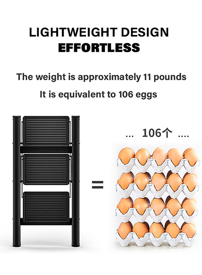 NextWave 3 Step Ladder, Multipurpose Step Ladder Folding Ladder with Wide Anti-Slip Pedal, Step Stool Portable Lightweight Foldable Stepladder for Home Kitchen Library Office Holds up to 150 KG - Image 5