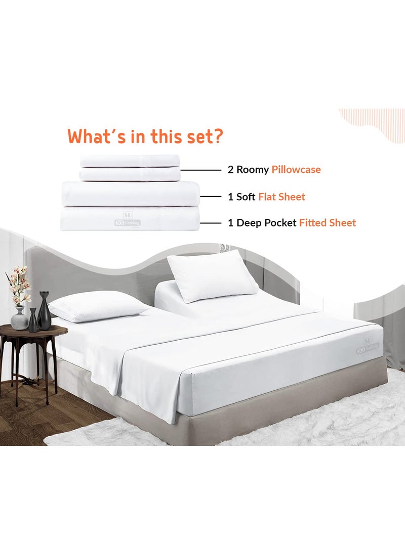 SGI bedding SGI bedding 28"" King Split Top Flex Head Sheet 100% Egyptian Cotton Sheet Set 1000 Thread Count Flex Top Sheet for Adjustable Bed 4Pc Sheet Set 18"" Deep Pocket for Sleep Number Bed - White  - Image 2