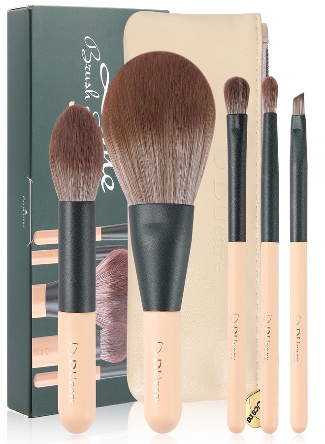 DUcare Travel Makeup Brushes Set with Bag,5PCS Portable Mini Cosmetic Brushes Kit for Powder,Blush,Foundation, Eyeshadow, Tapered Kabuki Coverage Mineral Bronzer Buffing Brush Green - Image 1