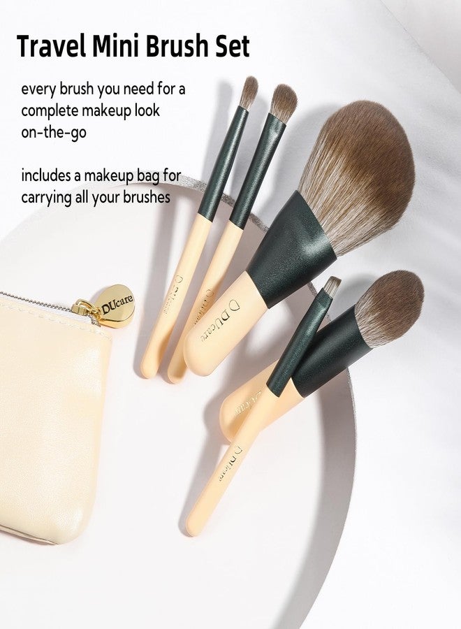 DUcare Travel Makeup Brushes Set with Bag,5PCS Portable Mini Cosmetic Brushes Kit for Powder,Blush,Foundation, Eyeshadow, Tapered Kabuki Coverage Mineral Bronzer Buffing Brush Green - Image 3
