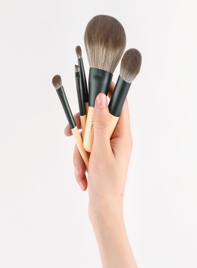 DUcare Travel Makeup Brushes Set with Bag,5PCS Portable Mini Cosmetic Brushes Kit for Powder,Blush,Foundation, Eyeshadow, Tapered Kabuki Coverage Mineral Bronzer Buffing Brush Green - Image 2