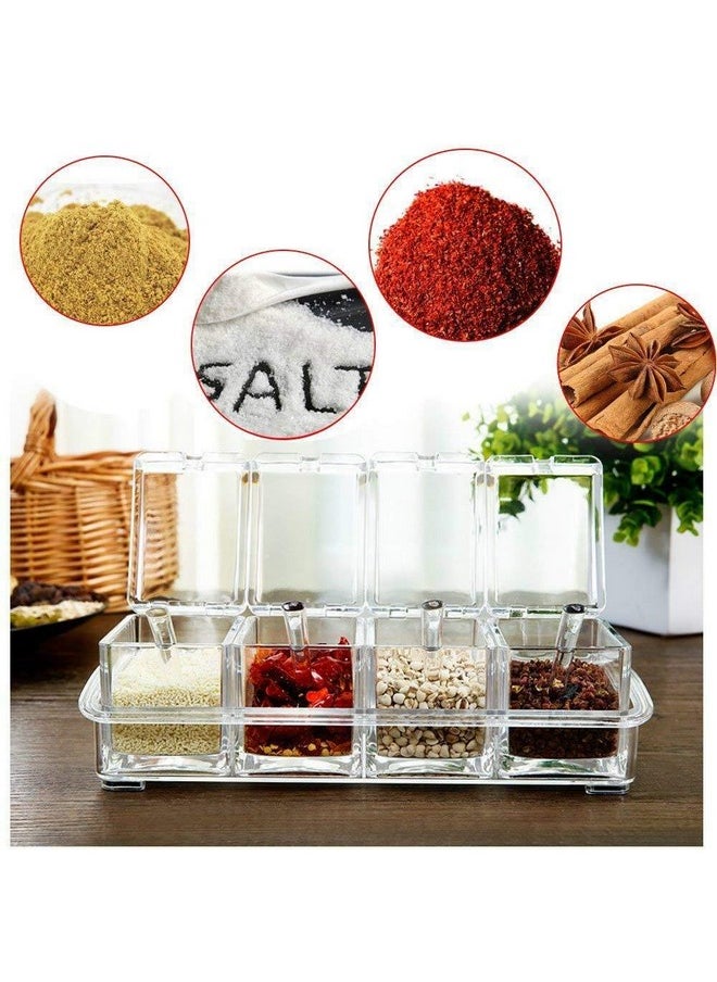 AiQi - Clear Seasoning Rack Spice Pots by AIQI - 4 Piece Acrylic Seasoning Box - Storage Container Condiment Jars - Cruet with Cover and Spoon - Image 1