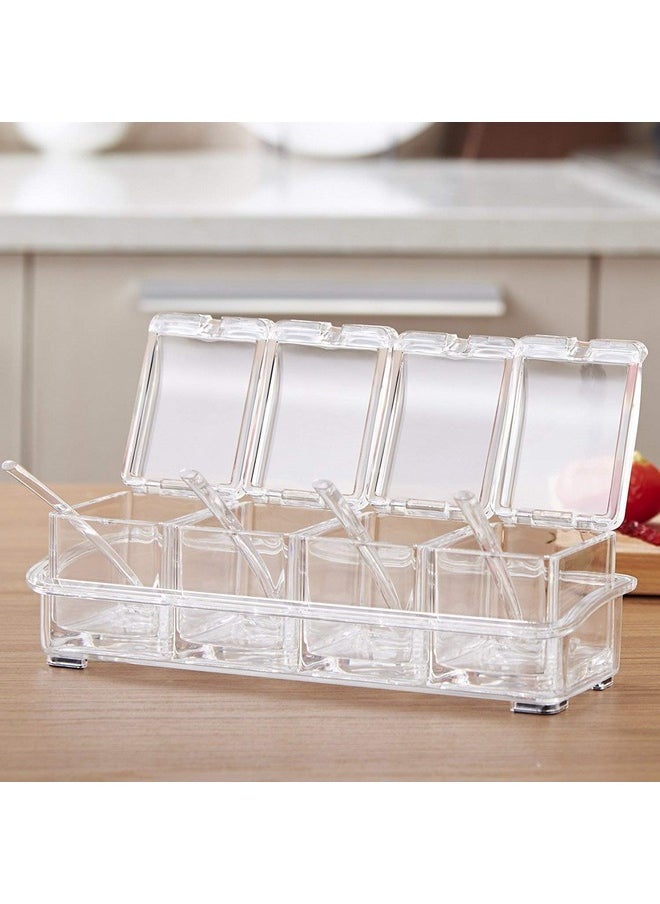 AiQi - Clear Seasoning Rack Spice Pots by AIQI - 4 Piece Acrylic Seasoning Box - Storage Container Condiment Jars - Cruet with Cover and Spoon - Image 1