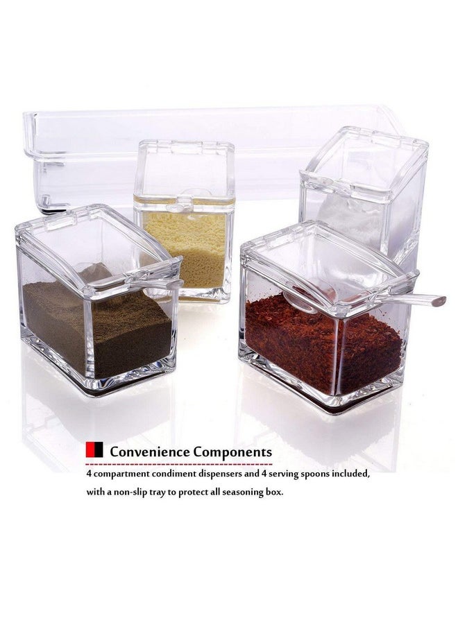 AiQi - Clear Seasoning Rack Spice Pots by AIQI - 4 Piece Acrylic Seasoning Box - Storage Container Condiment Jars - Cruet with Cover and Spoon - Image 1