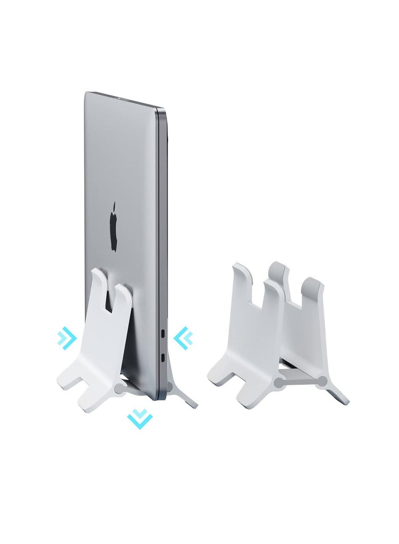 Vertical Laptop Stand,  Notebook Stand for Desk Gravity Locking Holder Dock Save Space Improves Airflow for MacBook Pro, Mac Mini, Surface, HP, Dell, Chrome Book (White ABS) - Image 1