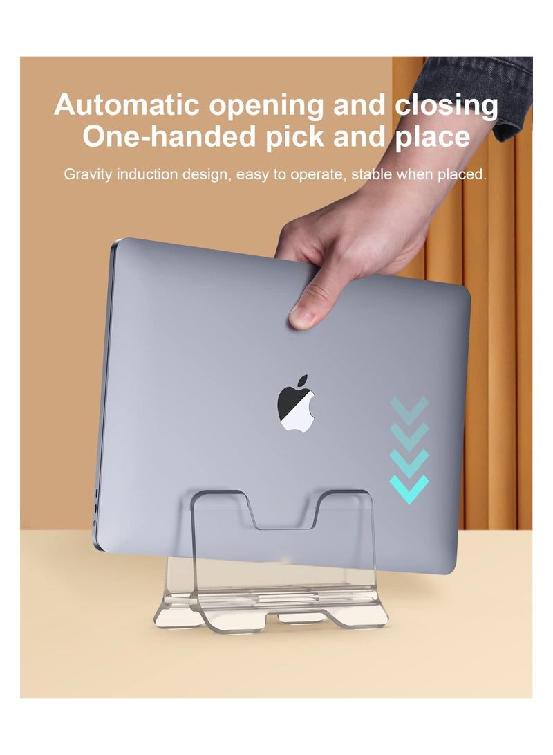 Vertical Laptop Stand,  Notebook Stand for Desk Gravity Locking Holder Dock Save Space Improves Airflow for MacBook Pro, Mac Mini, Surface, HP, Dell, Chrome Book (White ABS) - Image 2