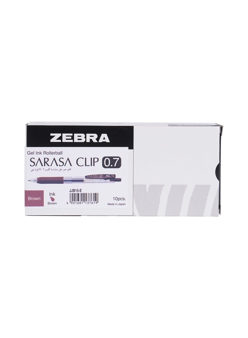 ZEBRA Sararsa Clip Brown Gel Pen 0.7mm, for Journaling , Sketching , Drawing , Note-Taking , Pack of 10 Pens - Image 1