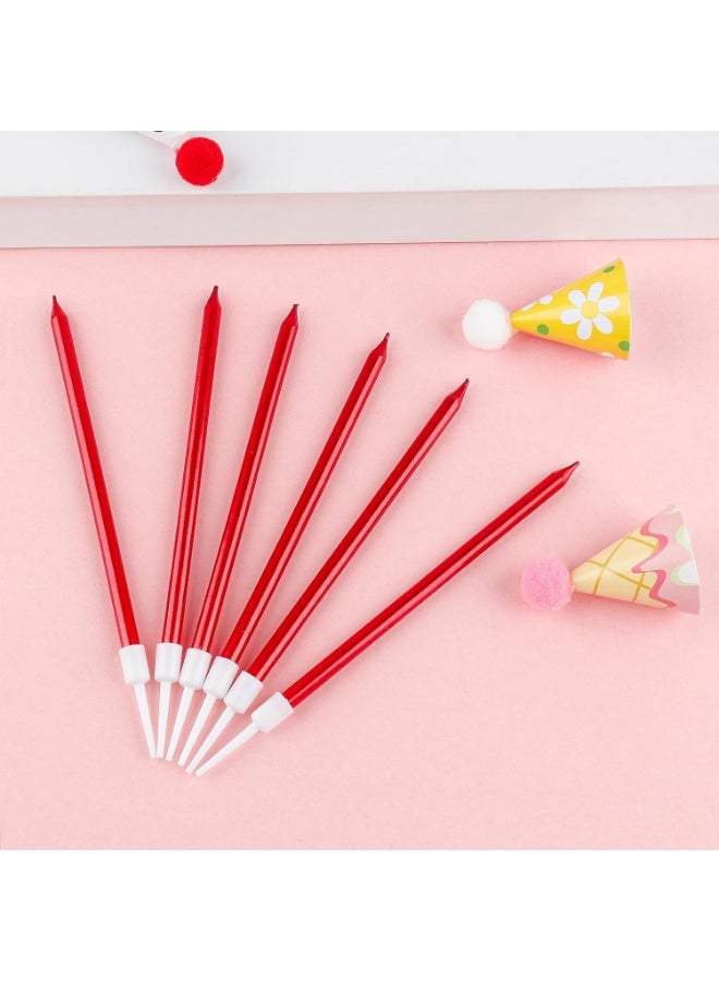 24 red birthday cake candles, 10 cm tall slender metal candles, suitable for birthday cakes, baby baptism cakes, and wedding party decorations, with candle holders - Image 5