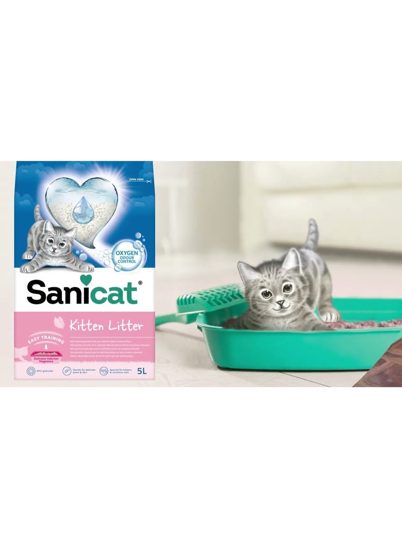Sanicat Kitten Cat Litter – Mini Granules, Oxygen Odour Control, Gentle for Delicate Paws & Skin, Special for Kittens & Sensitive Cats, Delicate Valerian Fragrance - 5L - Image 4