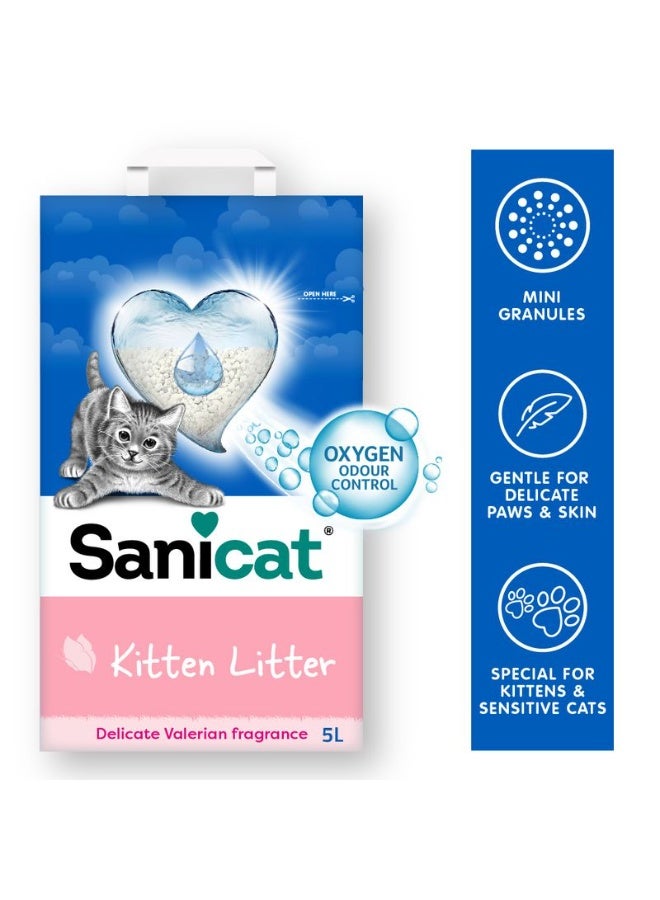 Sanicat Kitten Cat Litter – Mini Granules, Oxygen Odour Control, Gentle for Delicate Paws & Skin, Special for Kittens & Sensitive Cats, Delicate Valerian Fragrance - 5L - Image 3
