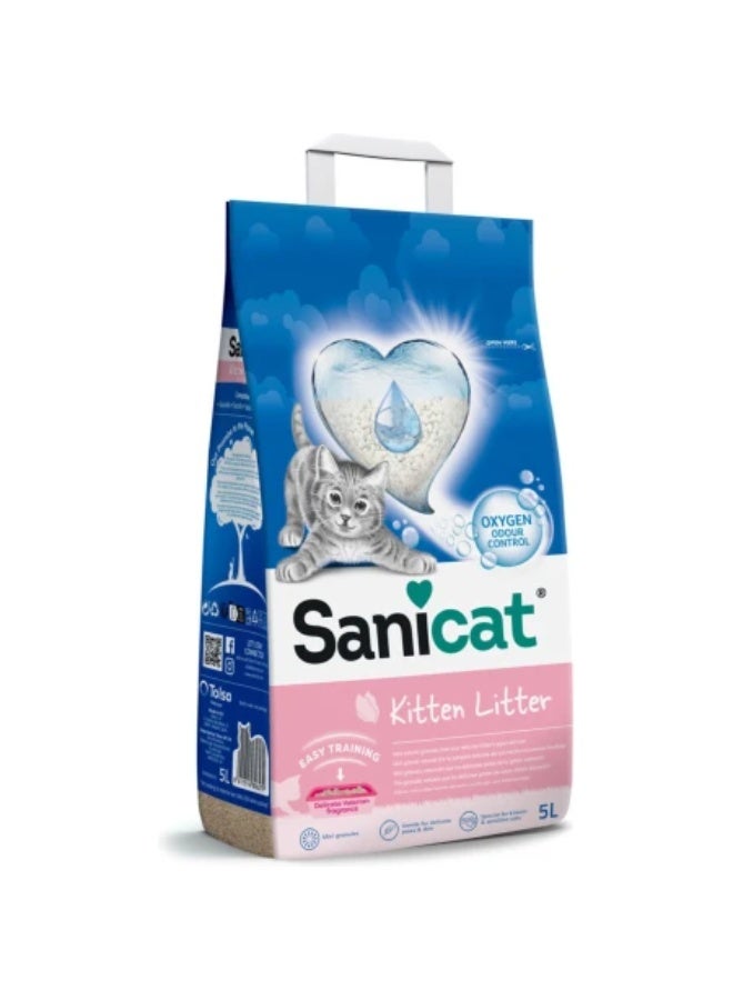 Sanicat Kitten Cat Litter – Mini Granules, Oxygen Odour Control, Gentle for Delicate Paws & Skin, Special for Kittens & Sensitive Cats, Delicate Valerian Fragrance - 5L - Image 1