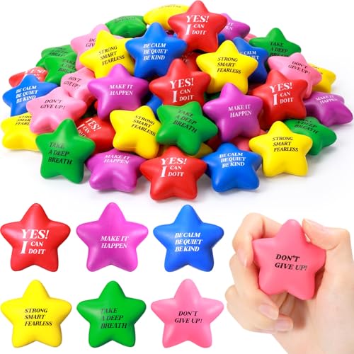 Chalyna 30 Pieces Motivational Star Stress Ball Quote Relief 22 Inch PU Foam Stress Toys Bulk Sensory Star Toy Gifts for Kids Teens Adults Relieve Anxiety Party SuppliesBright Colors - Image 1