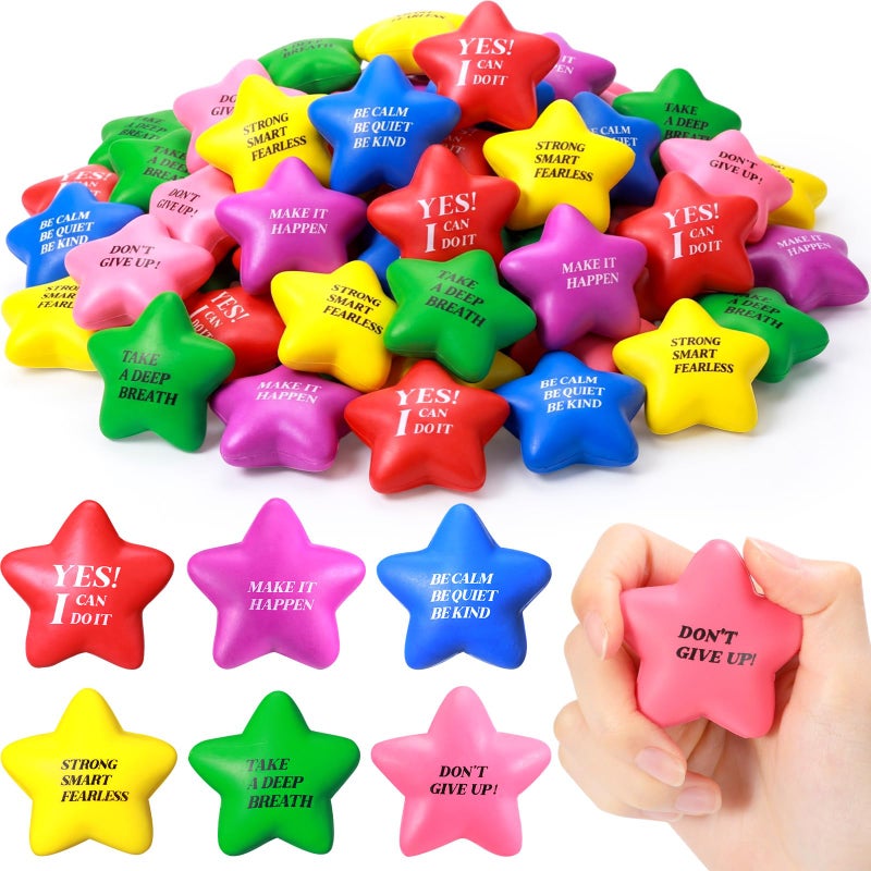 Chalyna 30 Pieces Motivational Star Stress Ball Quote Relief 22 Inch PU Foam Stress Toys Bulk Sensory Star Toy Gifts for Kids Teens Adults Relieve Anxiety Party SuppliesBright Colors - Image 2