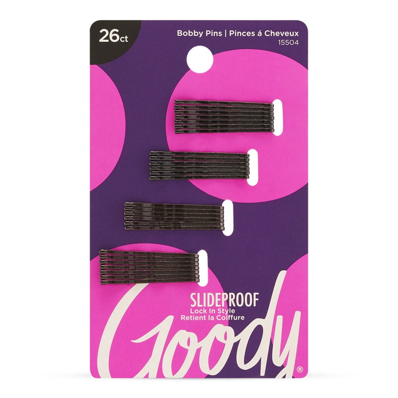 Goody Styling Hair Bobby Pins - 26 Count, Black - Slideproof and Lock-In Place - Suitable for All Hair Types - Pain-Free Hair Accessories for Women and Girls - All Day Comfort