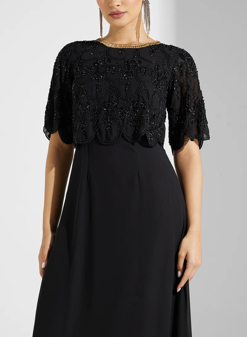 Frock and Frill Embellished Overlay Gown