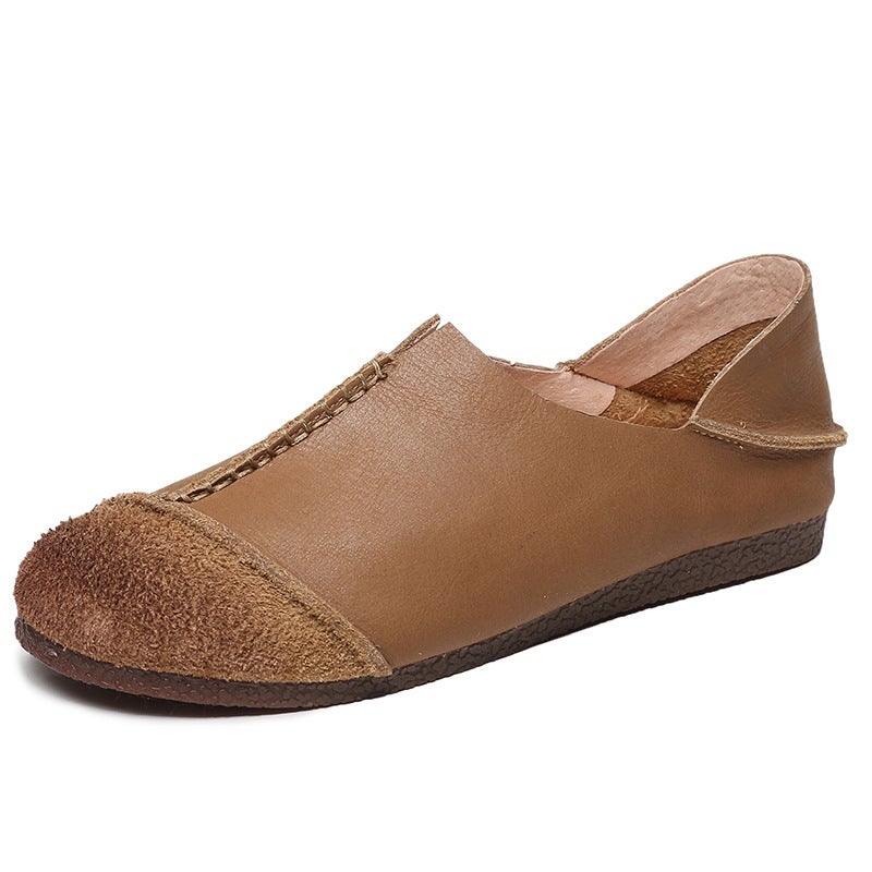 Genuine Leather Slip-On Flat Work Shoes, Mori Girl Style, Color-Blocked Two-Way Wear Single Shoes 7199, Round-Toe Flat Shoes, Casual And Versatile - Image 1