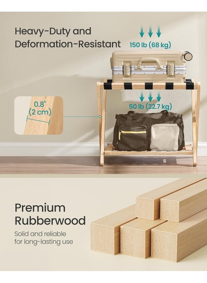 SONGMICS Solid Wood Luggage Rack, No Assembly Required, Foldable Suitcase Stand, Luggage Holder, with Storage Shelf, for Guest Room, Hotel, Bedroom, Natural Beige - Image 4