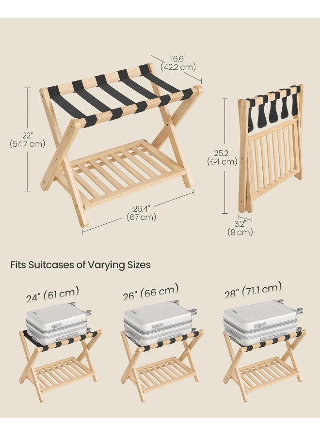 SONGMICS Solid Wood Luggage Rack, No Assembly Required, Foldable Suitcase Stand, Luggage Holder, with Storage Shelf, for Guest Room, Hotel, Bedroom, Natural Beige - Image 5