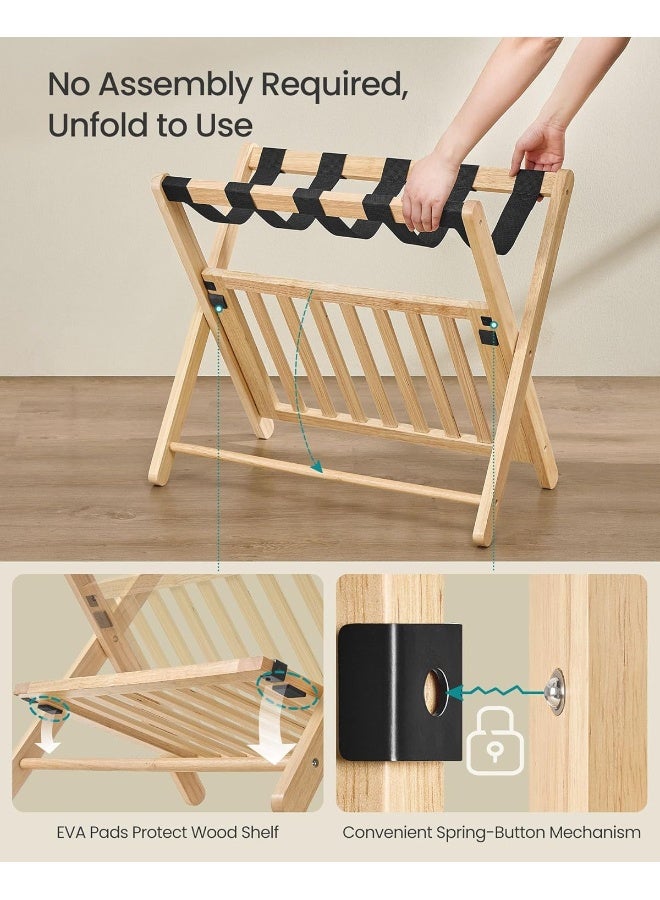 SONGMICS Solid Wood Luggage Rack, No Assembly Required, Foldable Suitcase Stand, Luggage Holder, with Storage Shelf, for Guest Room, Hotel, Bedroom, Natural Beige - Image 3