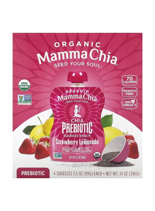 Mamma Chia ماما شيا، وجبة خفيفة عضوية من شيا بروبيوتيك، ليمون الفراولة، 4 عبوات، 3.5 أونصة (99 جرام) لكل منها - Image 1