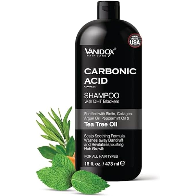 VANIDOX Carbonic Acid Shampoo for Men and Women with DHT Blockers - Made in USA - Stimulates Hair Growth, Scalp Exfoliator, Sulfate Free Shampoo with Biotin and Tea Tree Oil (16 Fl Oz)