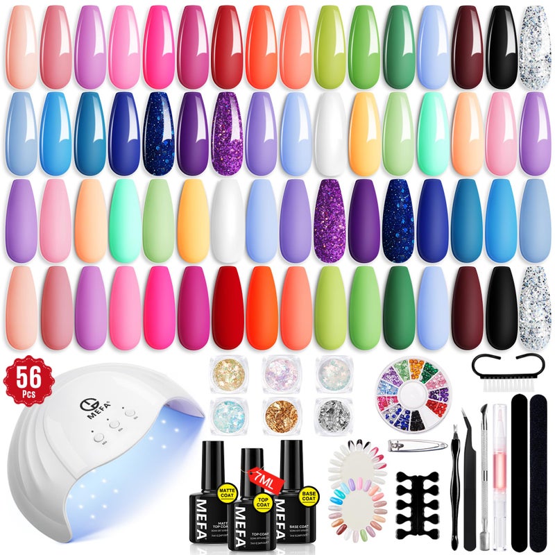 MEFA 32 Colors Gel Nail Polish Kit with U V Light, Spring Bright Pastel 60Pcs Pink Gel Polish Nail Set with Matte/Glossy Base Top Coat Essential Manicure Tools Nails Art Decorations Women Gifts - Image 1