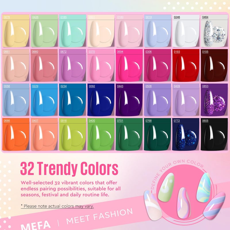 MEFA 32 Colors Gel Nail Polish Kit with U V Light, Spring Bright Pastel 60Pcs Pink Gel Polish Nail Set with Matte/Glossy Base Top Coat Essential Manicure Tools Nails Art Decorations Women Gifts - Image 4