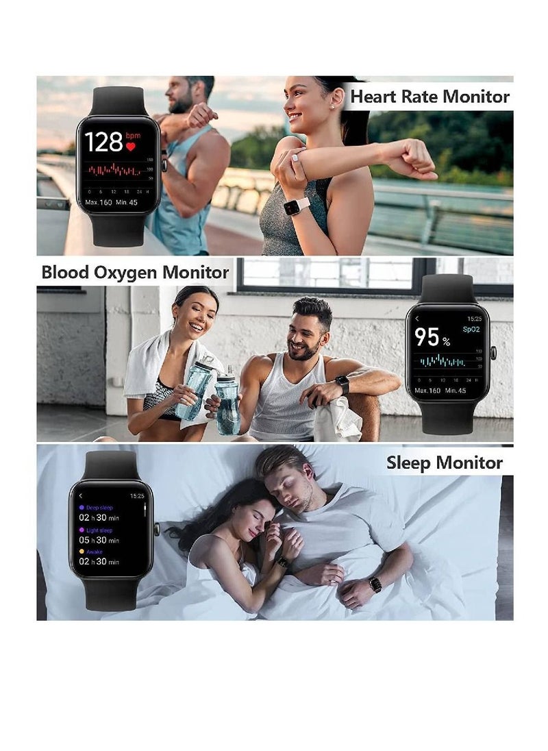 Zoom Plus - Smart Watch For Men Women, Bluetooth Fitness Tracker With Blood Pressure Heart Rate Monitor Full Touch Screen Activity Tracker IP68 Waterproof For Android iOS, Black - Image 1