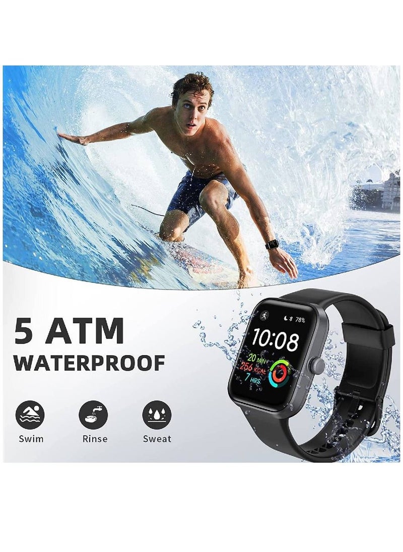 Zoom Plus - Smart Watch For Men Women, Bluetooth Fitness Tracker With Blood Pressure Heart Rate Monitor Full Touch Screen Activity Tracker IP68 Waterproof For Android iOS, Black - Image 1
