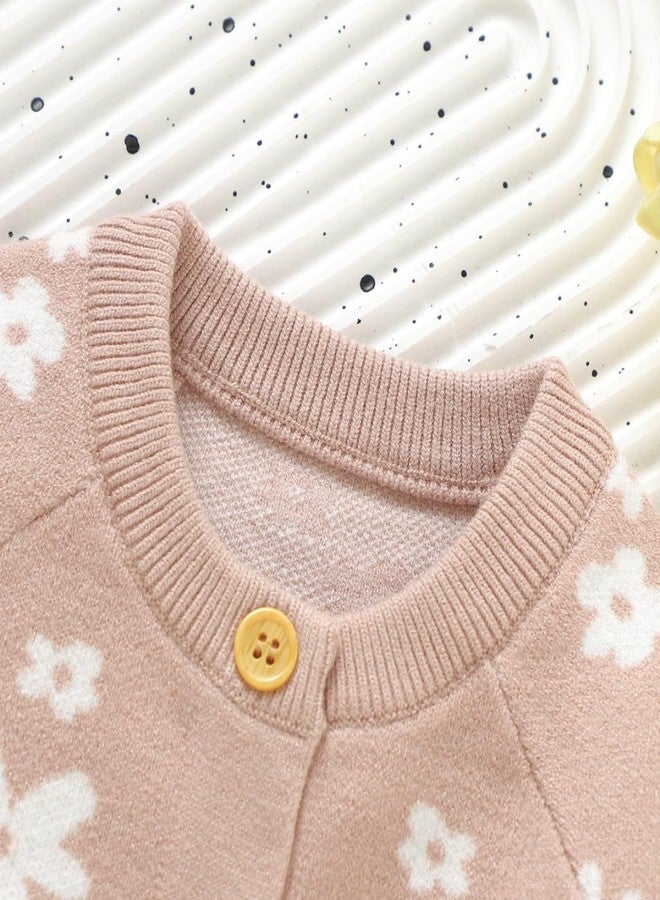 Yccutest Infant Girl Sweater Set 2 Piece Fall Winter Outfit Baby Girl Floral Knit Cardigan Top Flared Pants Toddler Clothes (Pink, 6-9 Months) - Image 4