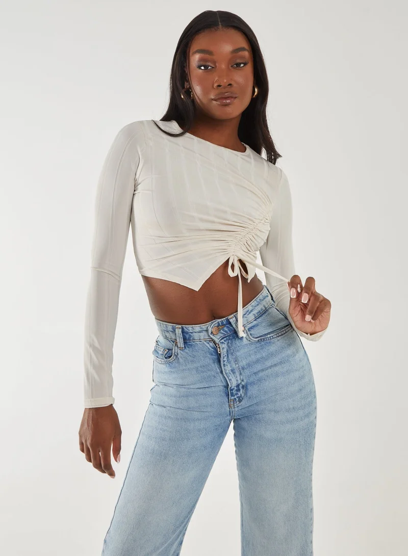 Pink Vanilla Long Sleeve Ruched Asymmetric Top