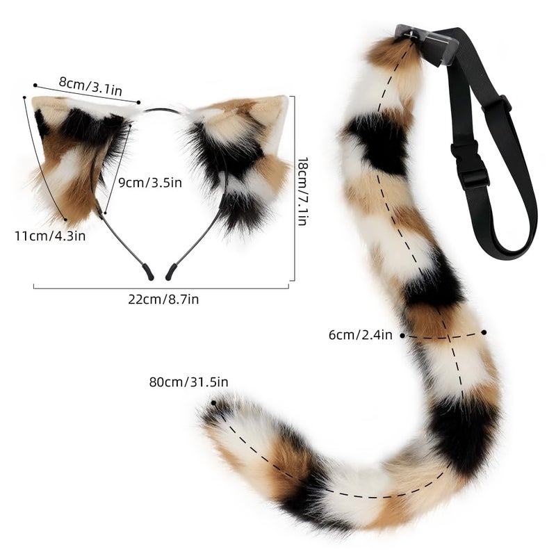 QinRuan Animal Cosplay Costume Accessories Furry Faux Fur Cat Ears Headband and Fox Tail Set Halloween Accessory - Image 4